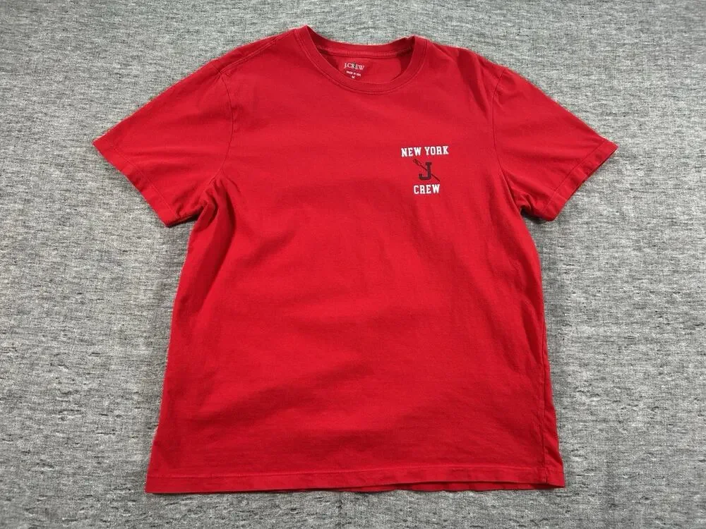 Vintage J Crew Oarsman Shirt Mens Medium Red New York Graphic Cotton Made in USA